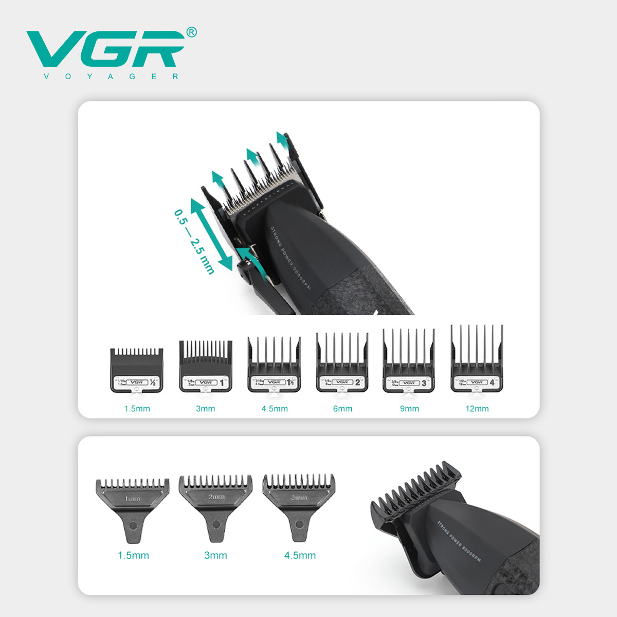VGR640 set of hair clippers, electric clippers, rechargeable hair clippers, men's engraving professional hair salon cross-border electric clippers details Picture