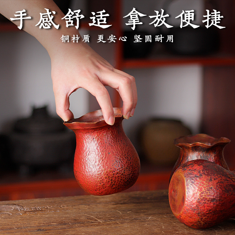 纯铜手工水盂笔洗茶洗刻花日式水盂笔洗茶渣桶加厚建水茶道零配件产品图