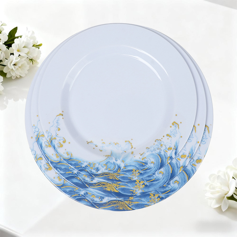 Wholesale of melamine tableware by Jinhailang in foreign trade: bowls, plates, spoons, cups, hot pot vegetable plates, self-service round plates, stir-fried rice plates details Picture
