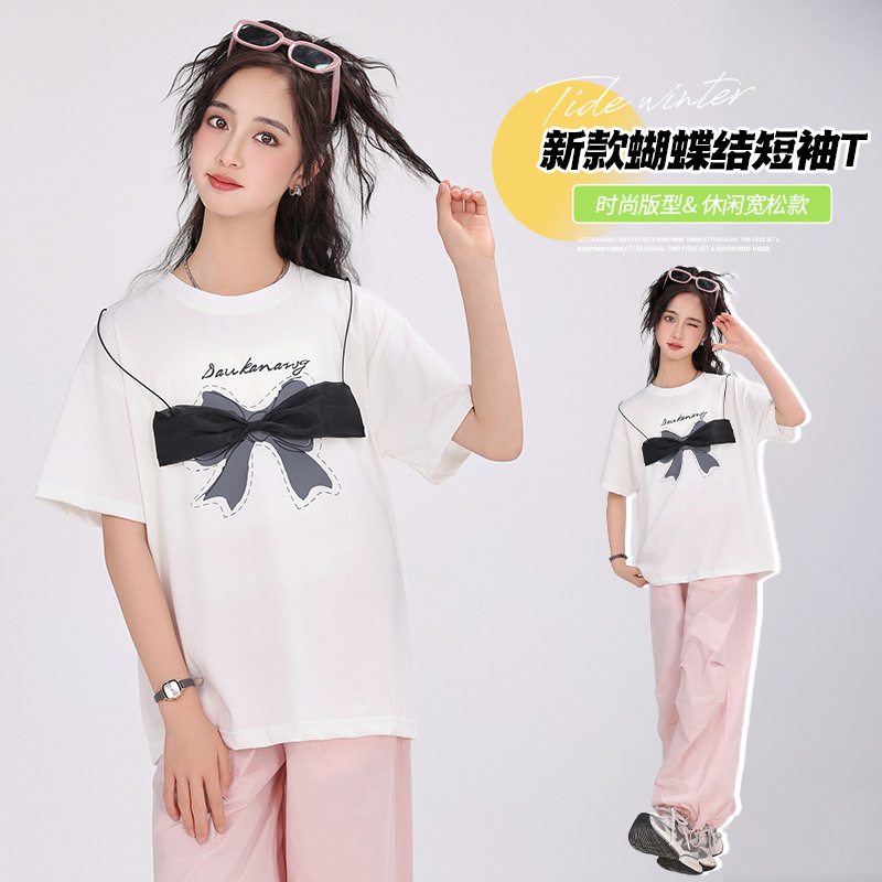初中女童短袖t恤夏装中大童大码宽松青少年装白色棉T少女装洋气潮