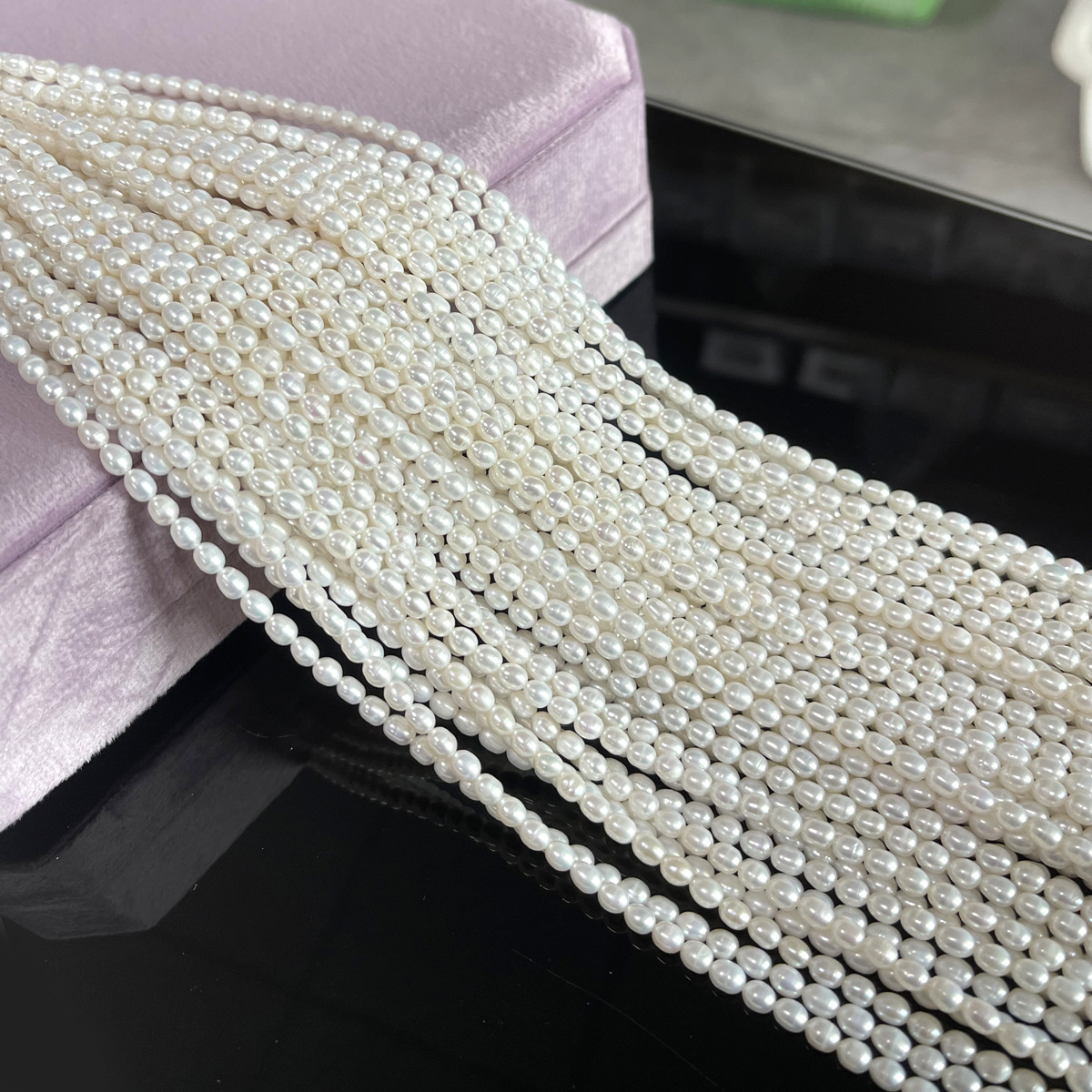 正品3-4mm米珠串珠天然淡水米形小珍珠散珠diy手工项链手链材料