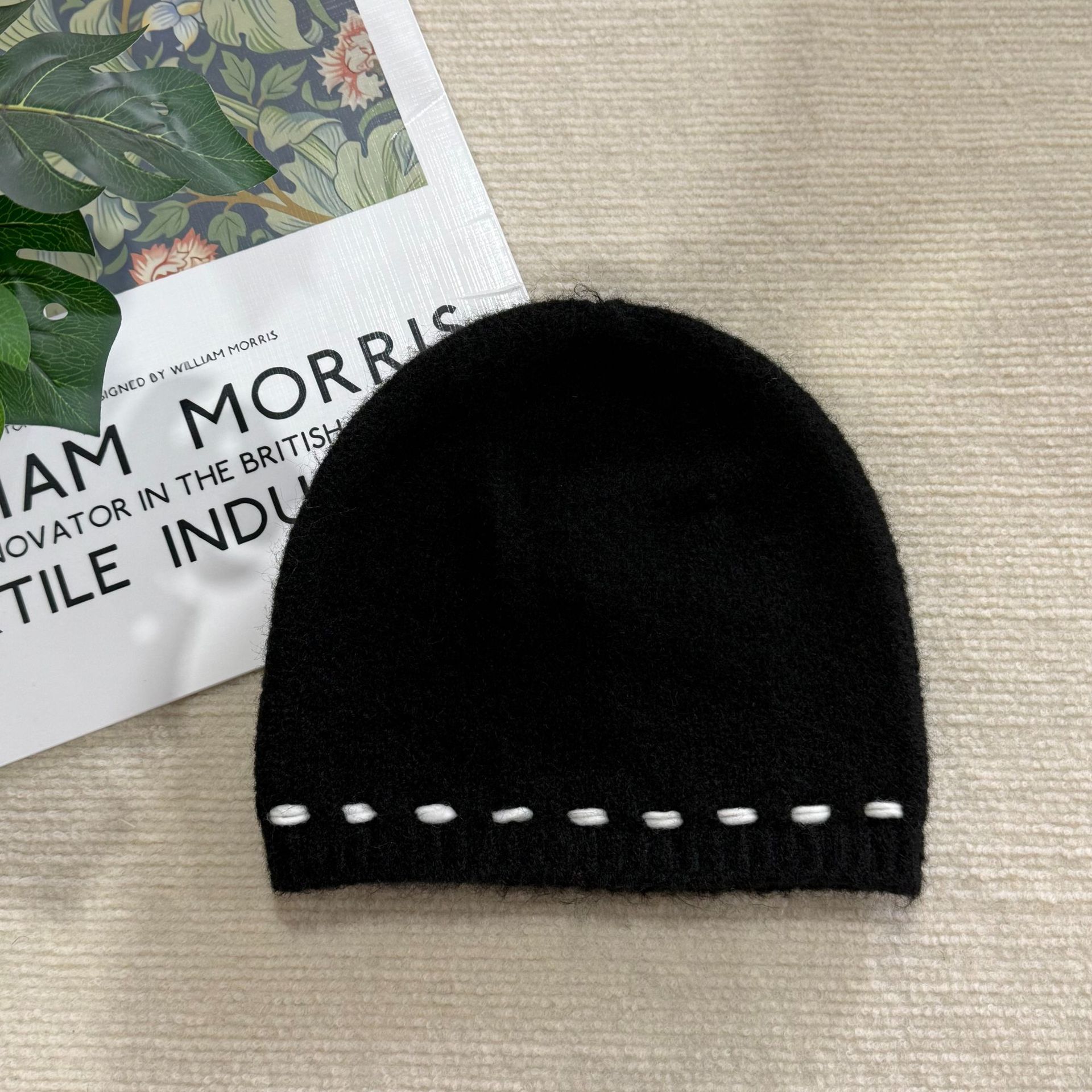 Japanese-style Australian wool knitted hats, women's autumn and winter bucket hats, simple embroidered line fisherman hats, versatile fashion hats