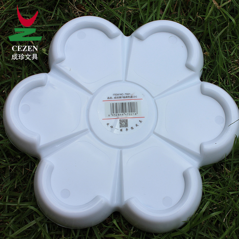 Factory wholesale multi-functional 7-compartment plum blossom imitation porcelain color palette, plastic color palette box, watercolor pigment color palette plate, art Specification image