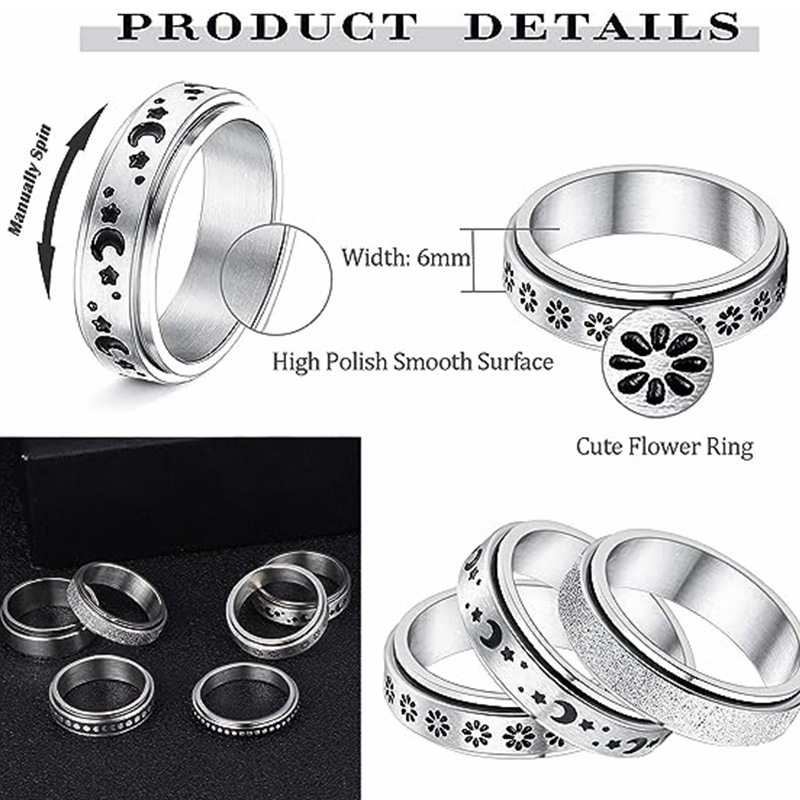 Star and moon rotatable titanium steel ring, stainless steel couple ring, Amazon wholesale jewelry Item Picture