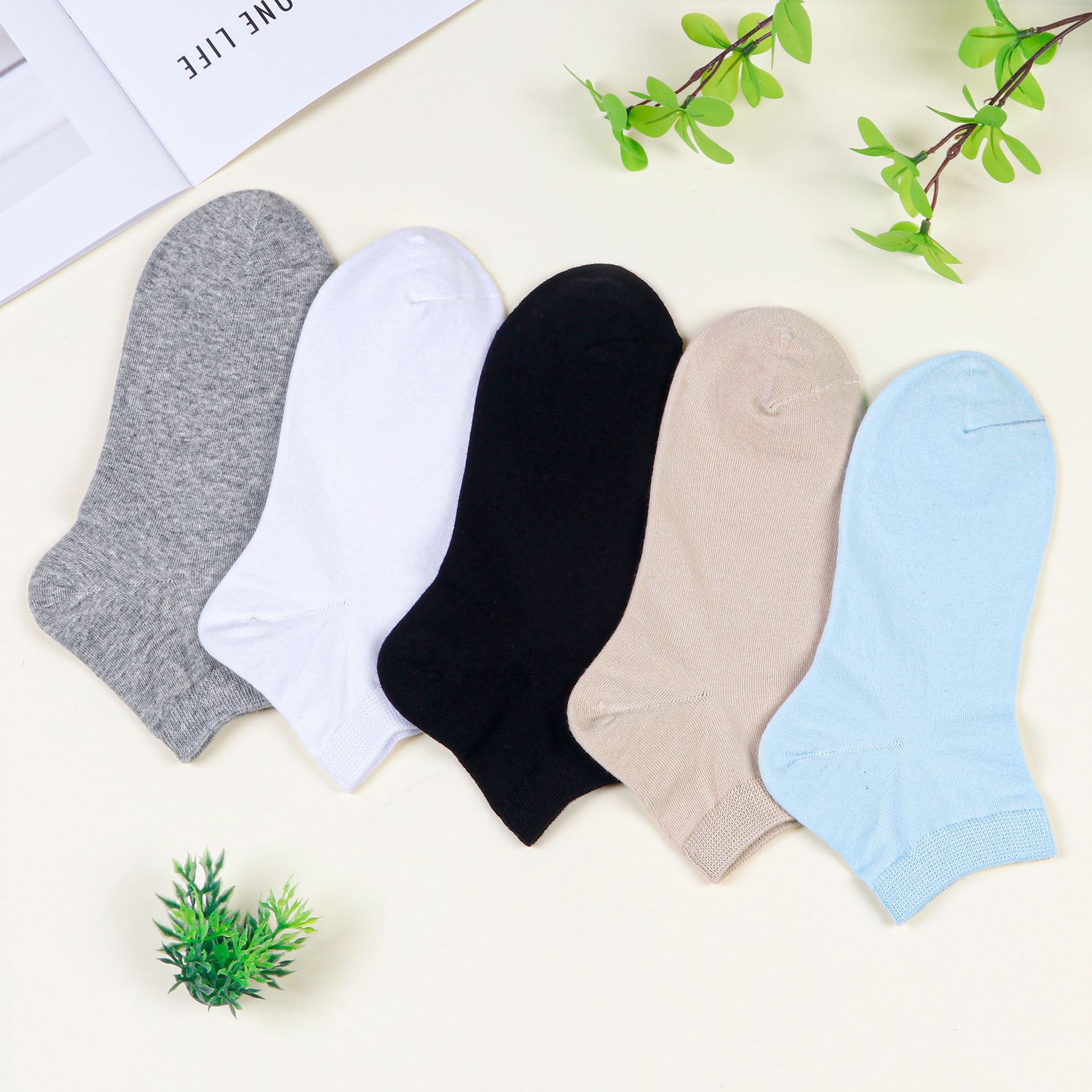 袜子夏女中筒袜纯色棉袜夏季防臭吸汗女士抗菌春夏薄款透气短筒女产品图