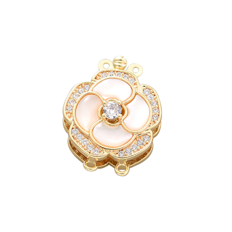Pearl necklace buckle, single and double row pin buckle, shell camellia, handcrafted end connection buckle, sweater chain diy accessory Item Picture