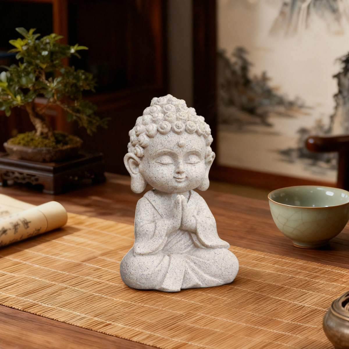 Cross-border new product imitation stone meditation Buddha statues, figurines, home, office, meditation room, table decoration, garden handicrafts