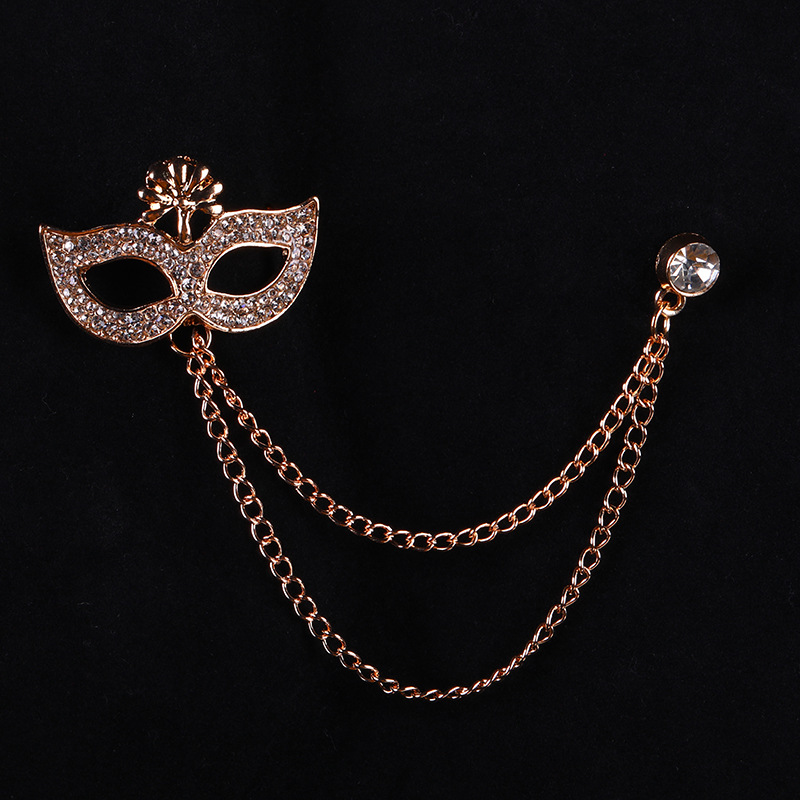 面具带链胸针链条别针女士气质款西装配饰扣针徽章饰品几何镶钻