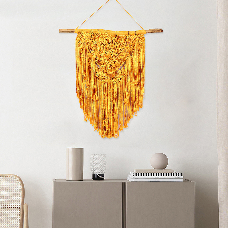 INS风手工墙面编织装饰树叶挂毯彩色棉线背景墙床头壁毯手工编织