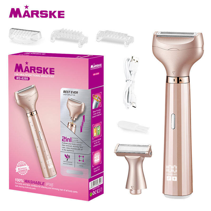 MARSKE MS-6399跨境新品女士腋下腿毛体毛剪双头刮刀剃胡须脱毛器电动剃毛器白底实物图