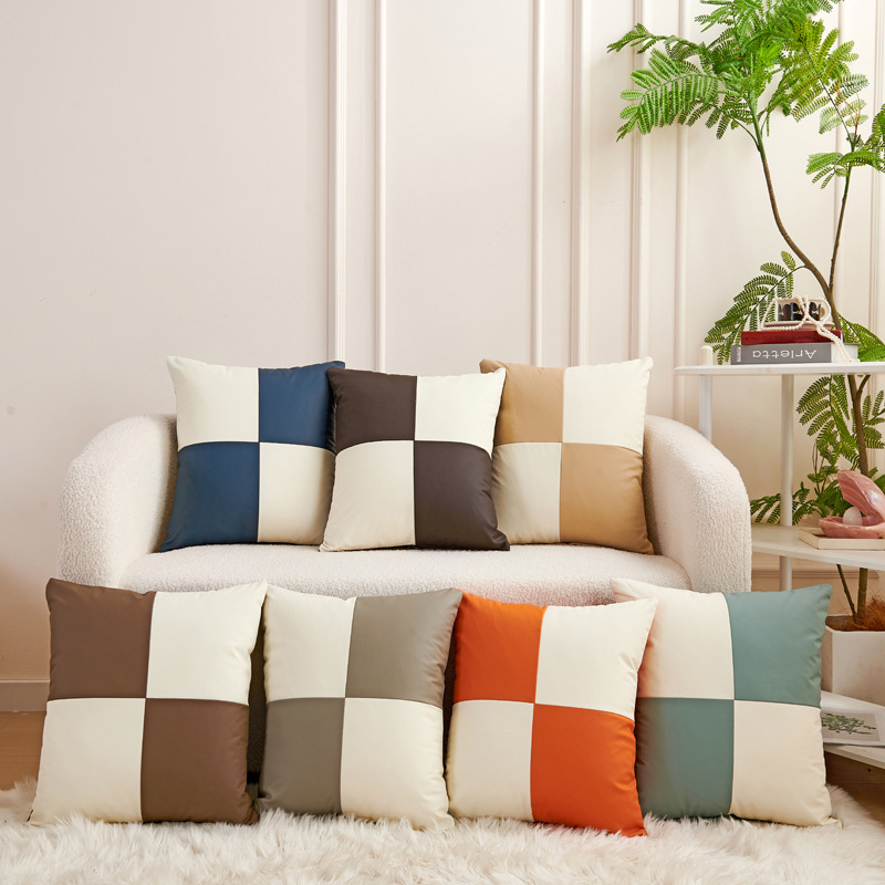 Cross-border spliced pillowcase, modern and simple Ins-style pillow cover, home sofa, car cat scratch leather cushion cover
