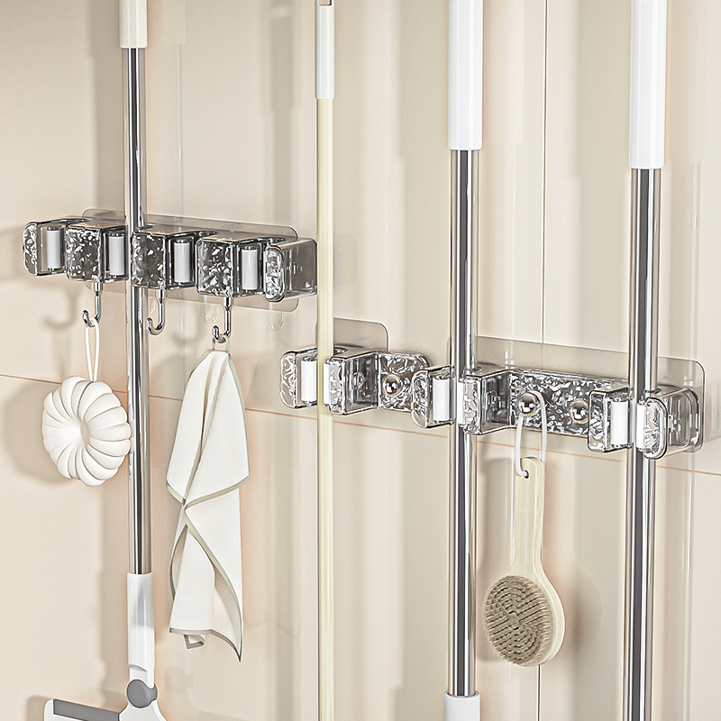 Bathroom mop rack without drilling, multi-functional wall-mounted, household bathroom mop rack, storage rack, hook, mop clamp Specification image