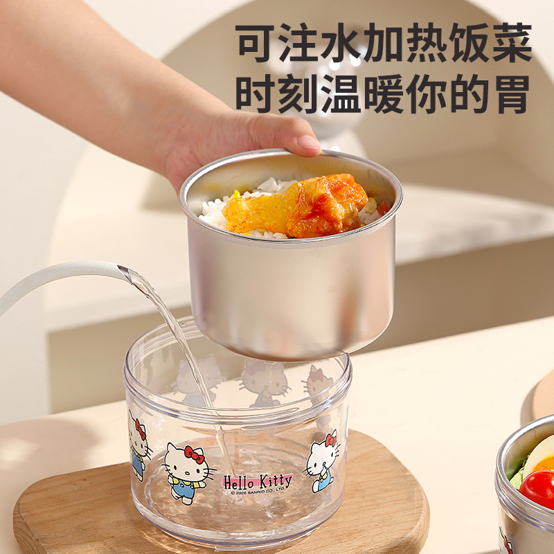 Sanrio Hello Kitty insulated Bowl 304 stainless steel new Stackable lunch box Mini double-layer soup bowl with covered vegetable details Picture