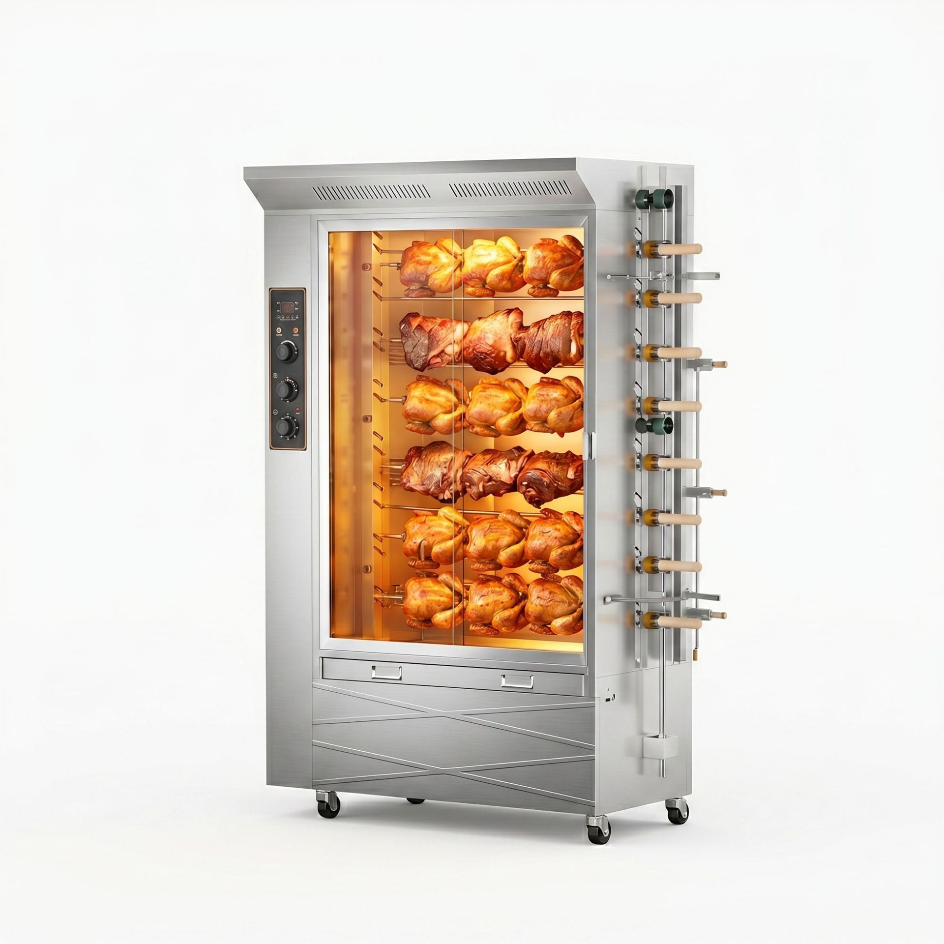 Commercial vertical multi-functional 3-roller, 5-roller and 7-roller chicken roasting ovens, fully automatic rotating chicken roasting equipment specially designed for hotels and restaurants Item Picture