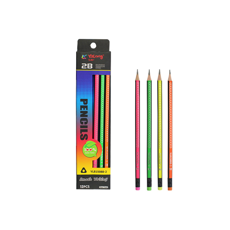 YL815088-2 High-quality pencil set of 12 pieces, soft poplar wood triangular rod HB pencils with eraser text