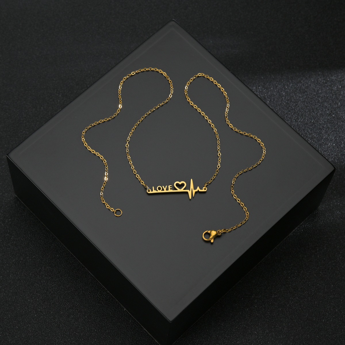 Cross-border bestseller InS-style LOVE heart-shaped heartbeat women's titanium steel necklace electrocardiogram pendant details Picture
