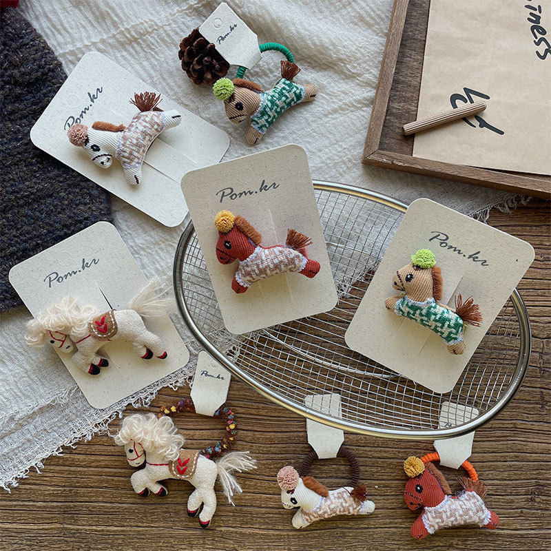 New Korean-style autumn and winter fabric handcrafted ponytail hair clips, children's side wavy bangs clips, elastic ponytail hair bands Specification image