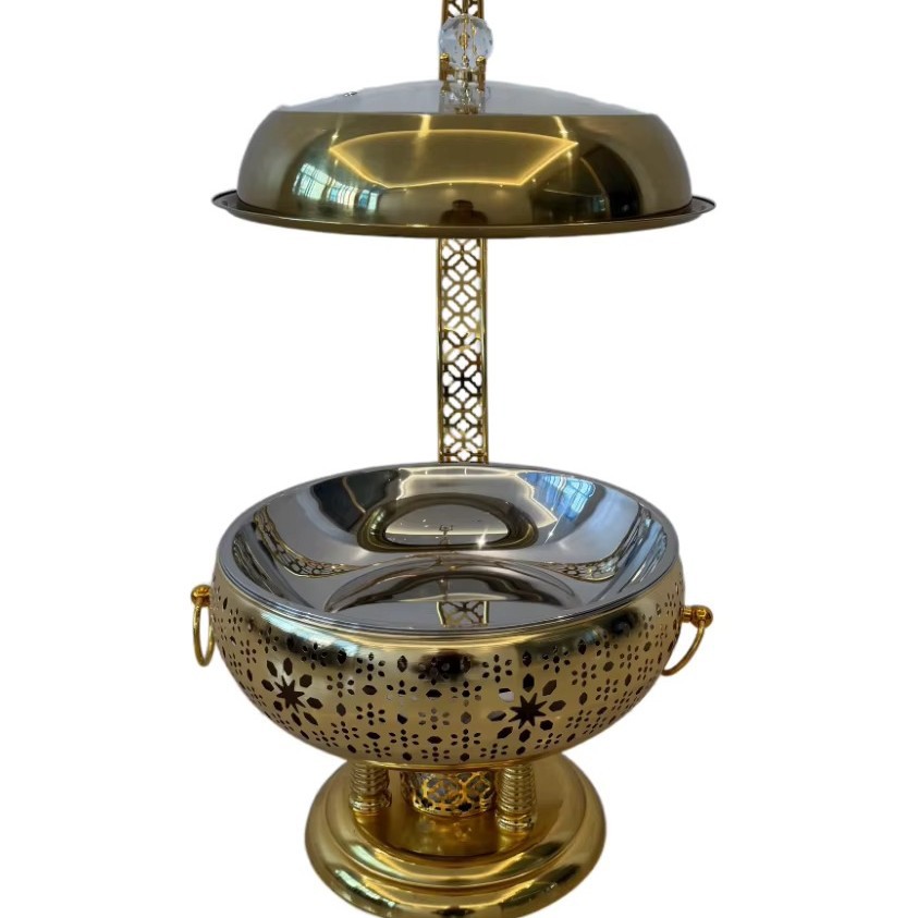New luxury stainless steel golden restaurant hotel wedding insulated pot with alcohol heating 8-liter capacity for food Specification drawing