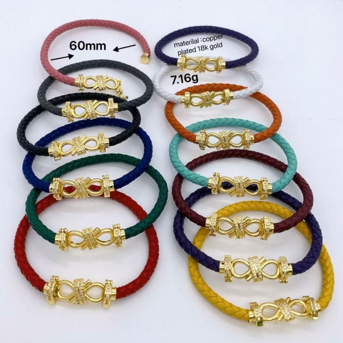 Cross-border fashion, individuality, punk style, classic infinite symbol accessory, copper gold-plated hand-woven leather bracelet Specification drawing
