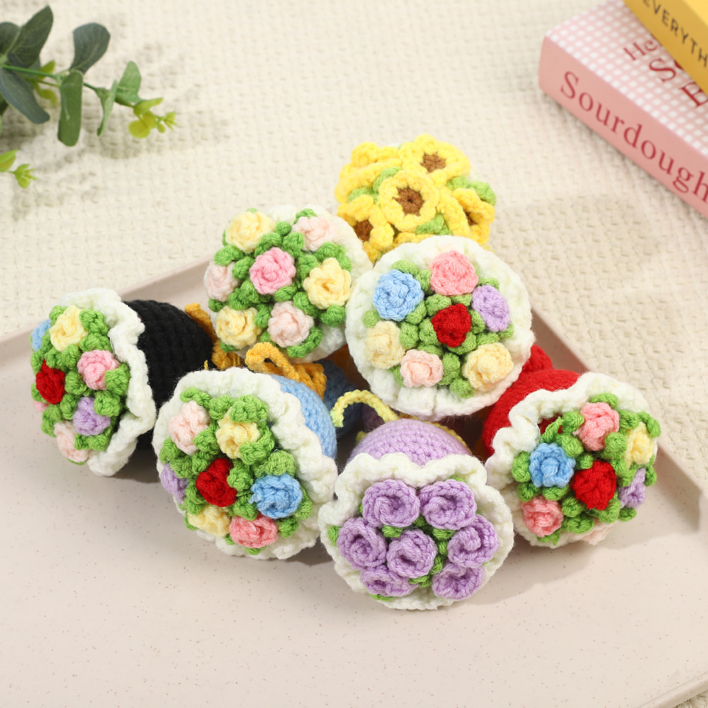 创意手工diy小手捧花成品迷你钩针花束礼物编织毛线钥匙扣挂件