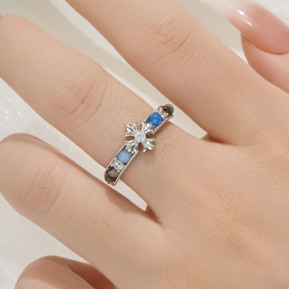 Fuente fábrica vintage premium sentido turmalina cuentas multicolor anillo abierto aleación de cobre inserto de circonio ajustable anillo delicado details Picture