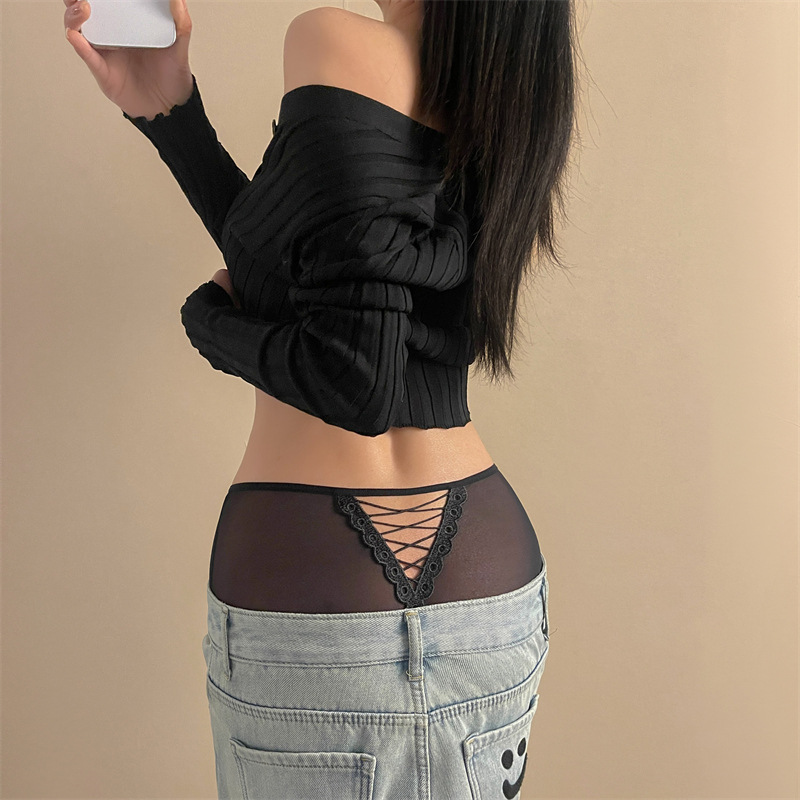 Best-selling women's sexy large-sized fine mesh underwear, sexy cross-embroidered thin strap high-waisted large-sized underwear 1257 Application Scenario
