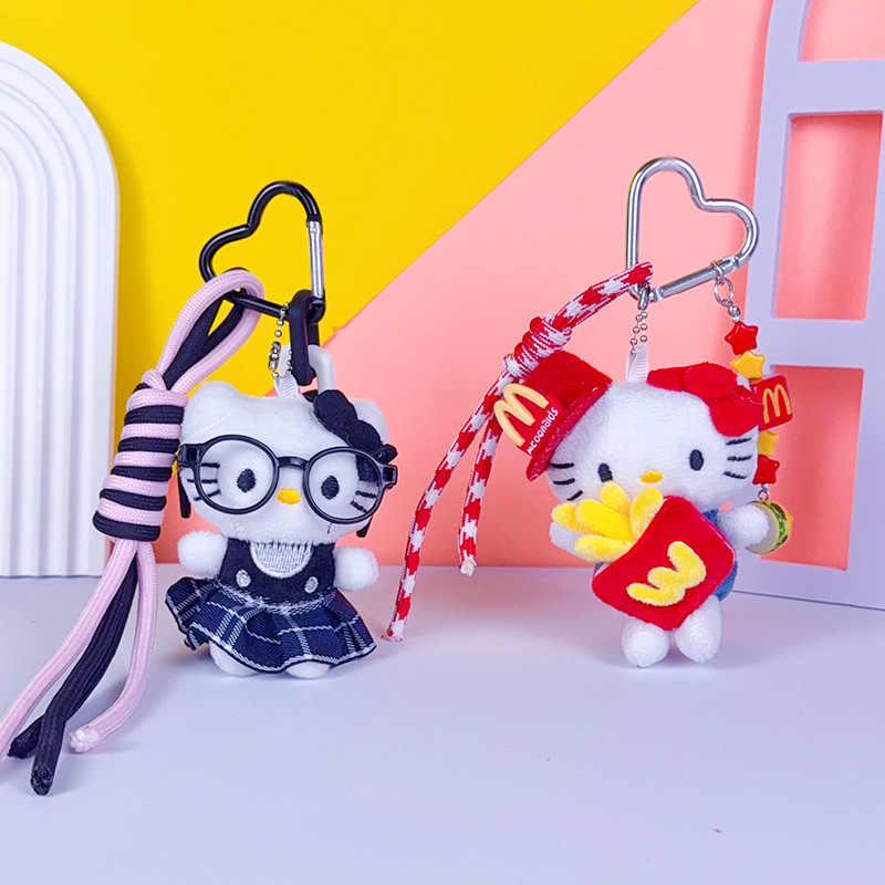 创意miu系毛绒kitty猫钥匙扣包包挂件可爱情侣diy公仔钥匙链挂饰