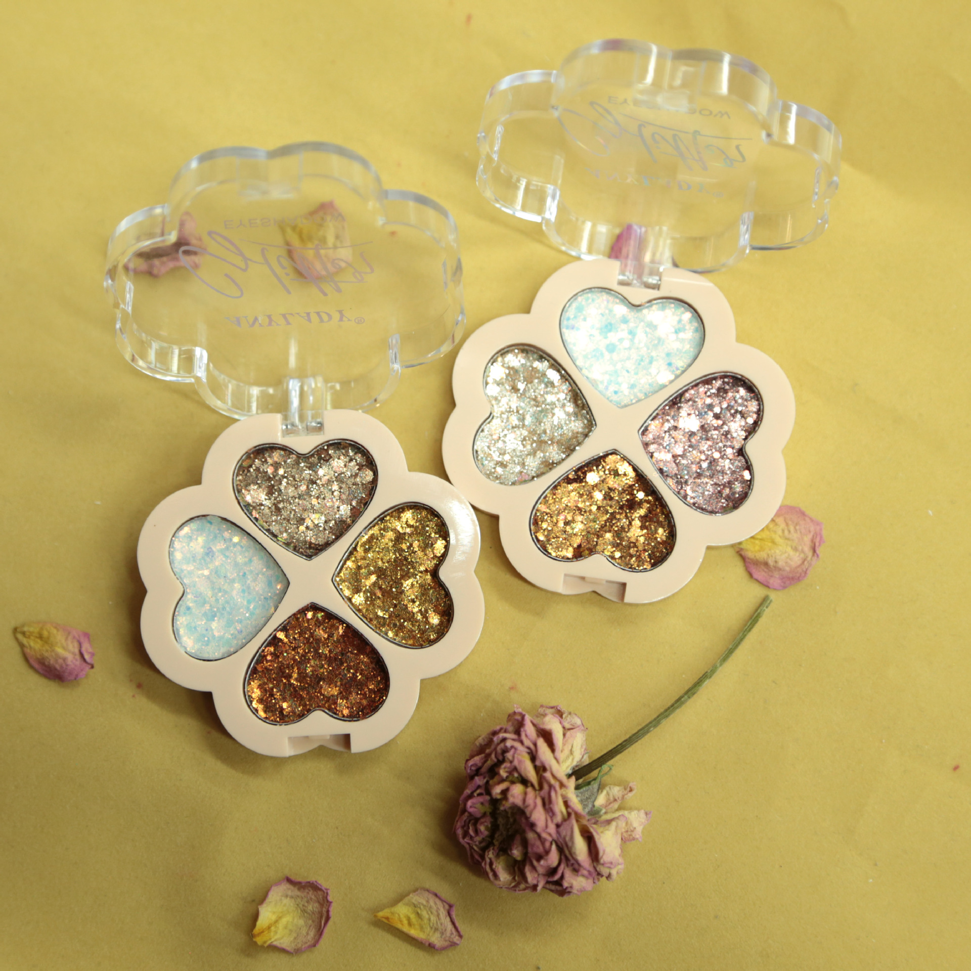 批发彩妆眼影高级心形四色亮片眼影品牌工厂眼部化妆可diy