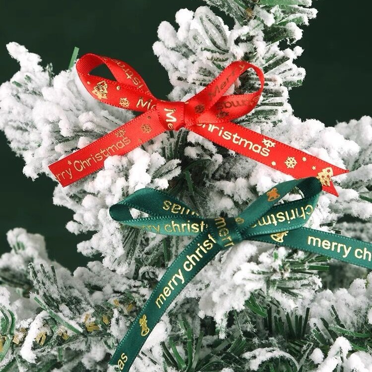 圣诞节丝带装饰1cm烫金丝带蝴蝶结礼物盒包装圣诞树DIY涤纶带织带产品图