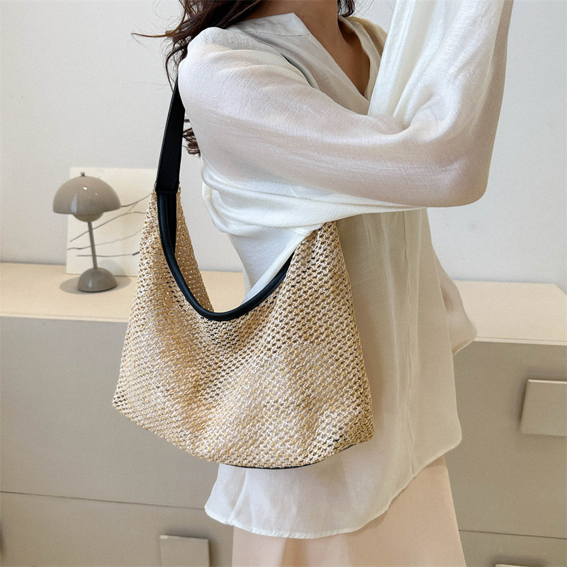 Cross-Border Straw Weaving Bag, Large-Capacity Straw Weaving Fashionable Casual Bag, Summer Popular Korean-Style Woven Single-Shoulder Armpit Bag, Tote Bag, Handcrafted Straw Weaving Bag Specification drawing