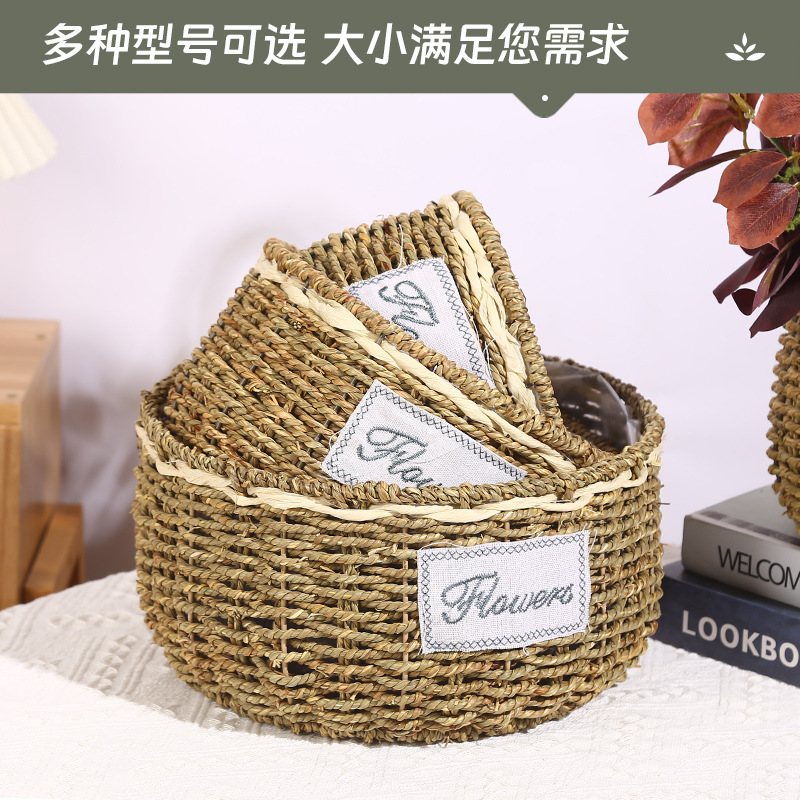 Straw woven storage baskets, straw woven baskets, straw woven hand-held flower baskets, hand-woven flower POTS, flower arrangements, rattan woven storage baskets, carrying baskets Specification image