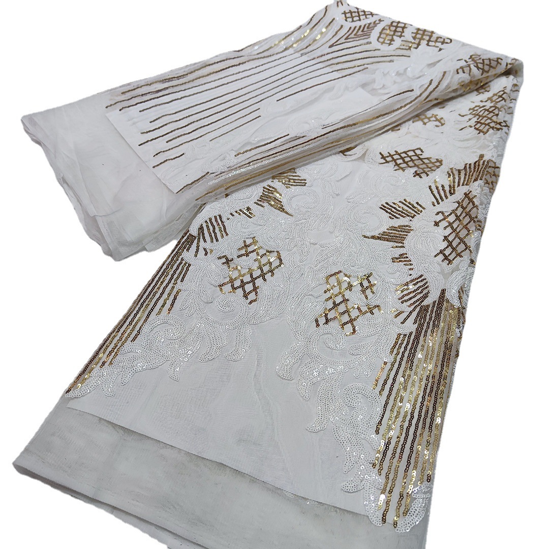 新款非洲亮片蕾丝花边网布面料派对礼服民族风服装辅料laceJX756细节图