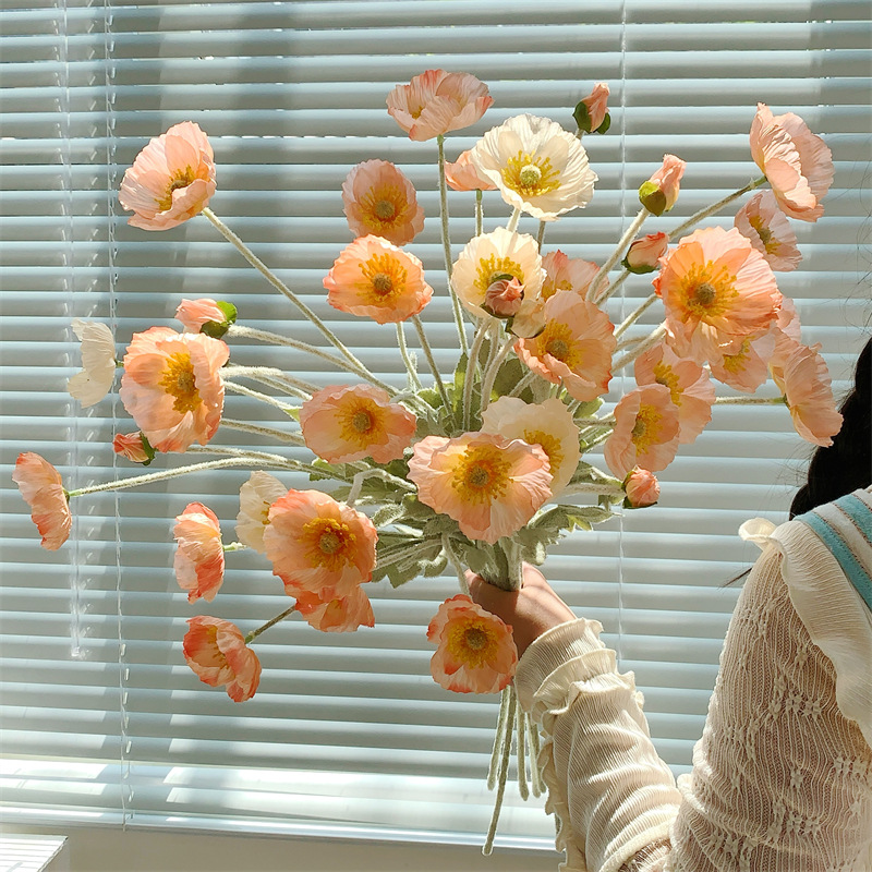 虞美人仿真花客厅装饰摆件餐桌花摆花绢花假花ins风拍照道具