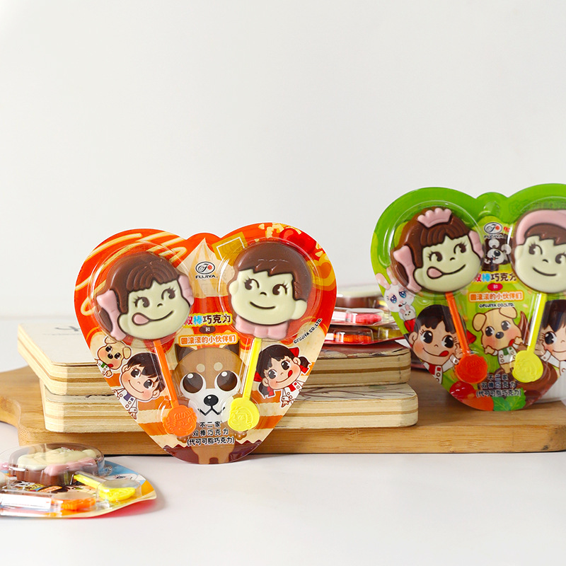 Japanese imported snack Fujiko Double Bar milk chocolate-shaped chocolate children's lollipop snack 24g*10