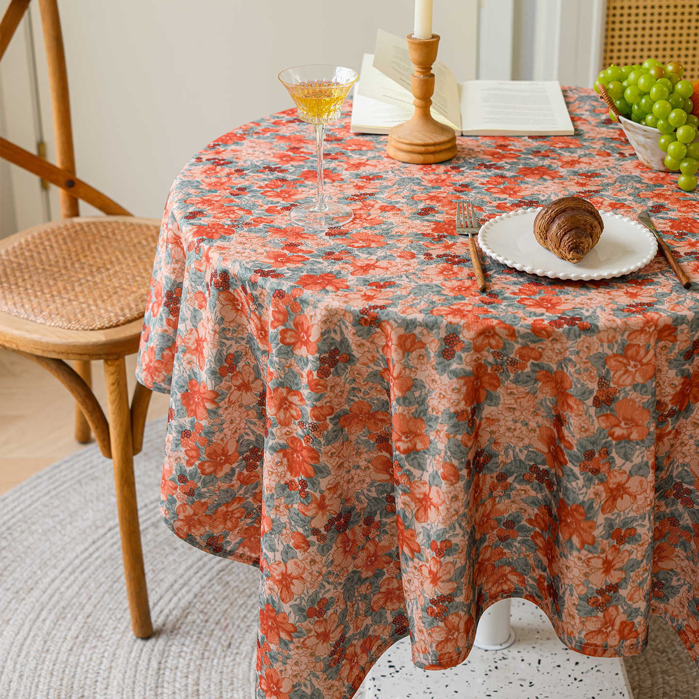 复古花卉美式乡村风灯芯绒桌布桌垫高级感防滑耐磨耐脏