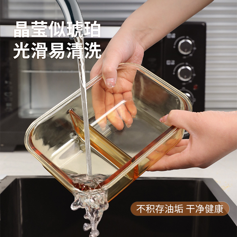 High borosilicate glass lunch box, microwave oven heating special for office workers, lunch box with food preservation box and bowl separation Specification image