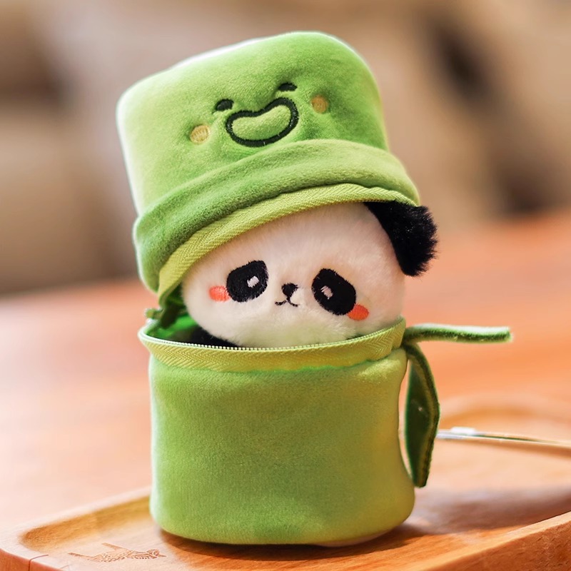 Small bamboo tube panda pendant, doll, plush toy, schoolbag, keychain, doll, gift, pendant, cute details Picture