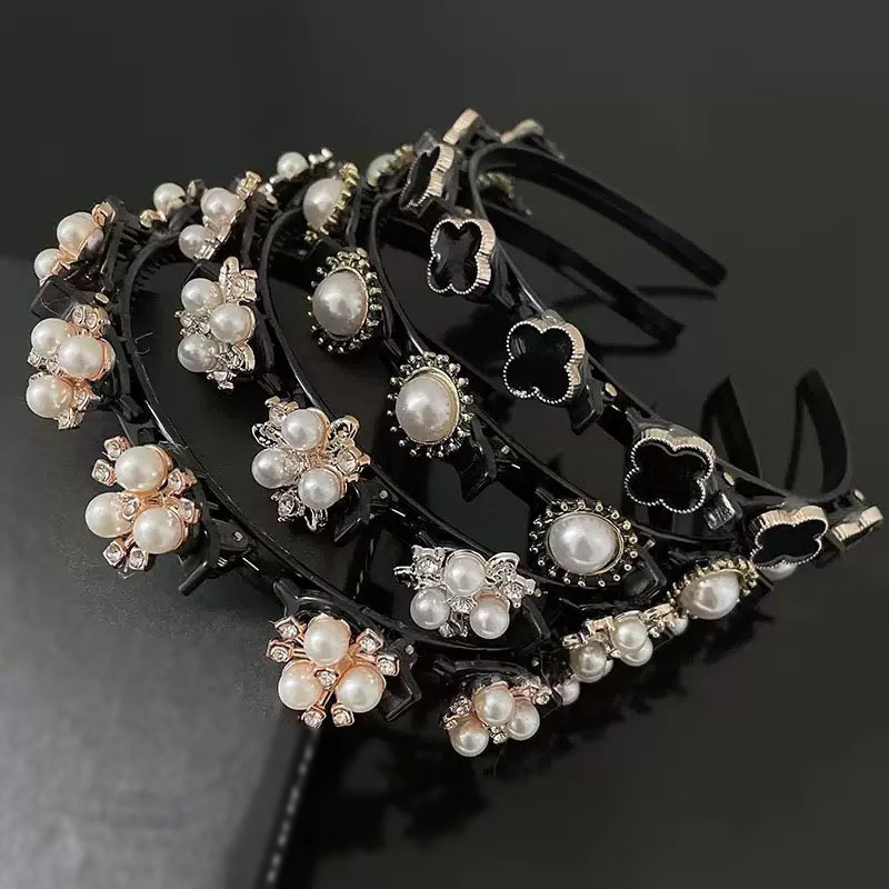 Black pearl flower hairband for women's Christmas Korean style, summer versatile children's birthday hairband, ladies' hairband details Picture