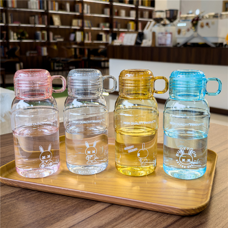 High appearance level letter-handled sports plastic water cup, outdoor portable transparent with scale, Tritan high-temperature resistant cup