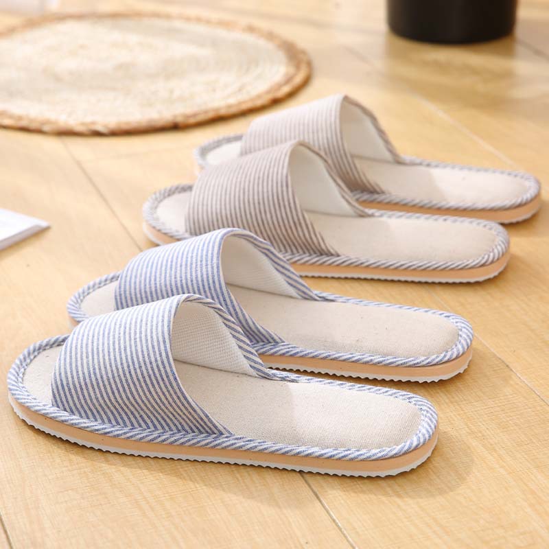 Factory Goods Pass couple cotton slippers, women's summer style linen home indoor wooden floor soft-soled anti-slip shoes for spring and autumn Specification drawing