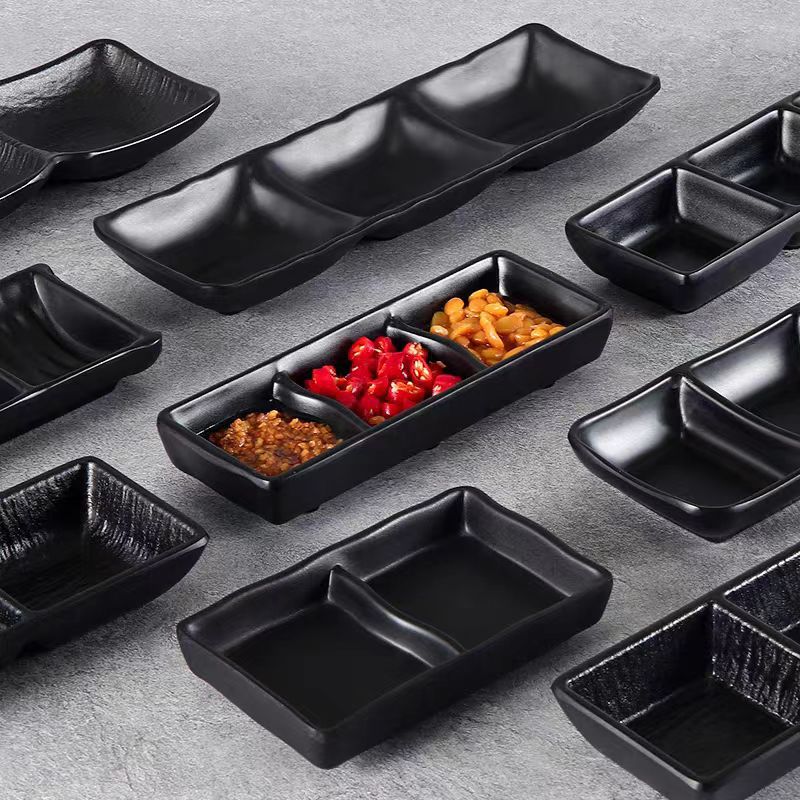 Melamine tableware seasoning saucers, commercial compartments, double compartments, triple compartments, triple connection seasoning saucers, hot pot seasoning saucers, soy sauce and vinegar saucers Specification image