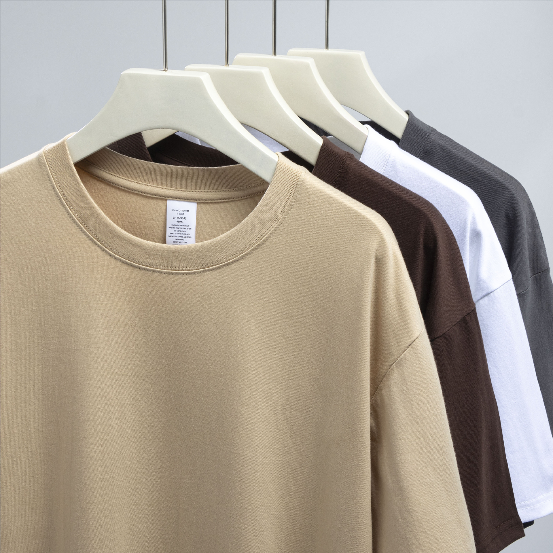 230G heavy-duty round-neck pure cotton short-sleeved T-shirt, loose solid white T-shirt for men and women, pure T-shirt wholesale blank version details Picture