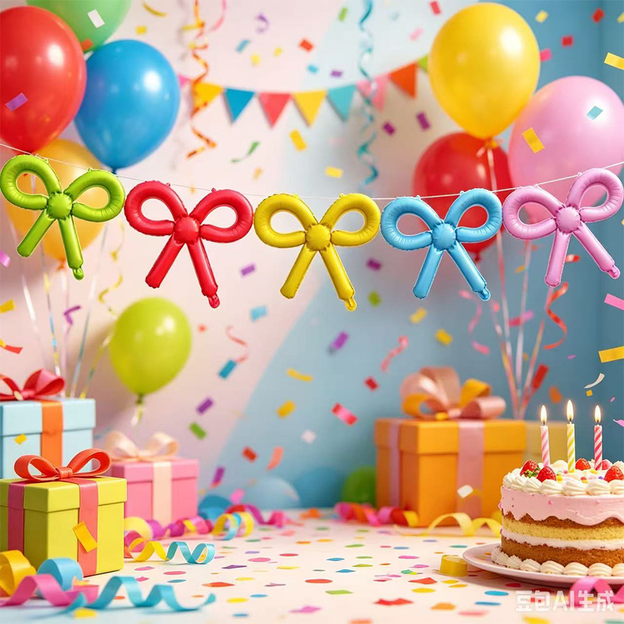 Cross-border candy-colored children's party decoration balloons, 22-inch hollowed-out bow aluminum film balloons, atmosphere scene arrangement