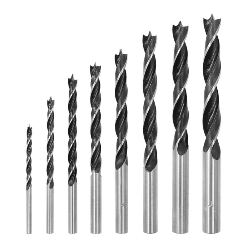 Three-pointed woodworking twist drill bit, 3-10mm, multi-specification round handle wood and plastic positioning drilling and opening woodworking drill bit Item Picture