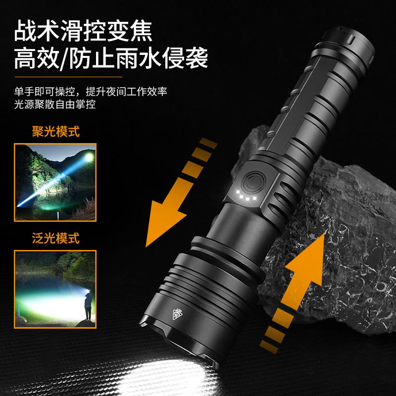 跨境新款苍龙白激光LED照明手电筒充电变焦户外远射大功率超亮强产品图