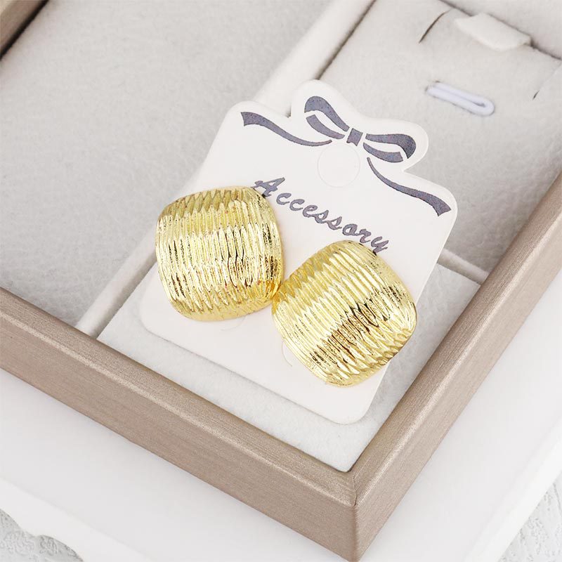 French-style simple brushed metal stud earrings with a cold and elegant square style. Women's niche and unique design, versatile earrings details Picture