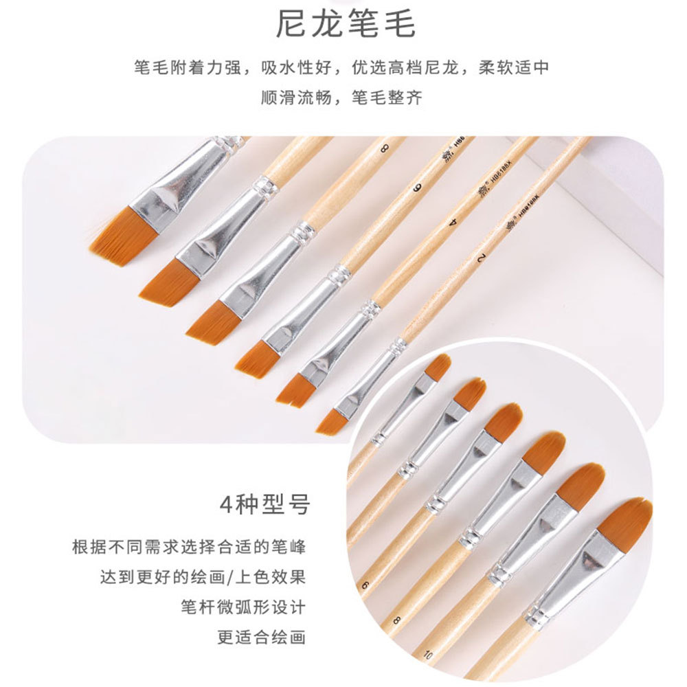 Cross-border 6-piece set: Nylon brush, oil brush, watercolor brush, art painting brush, gypsum ceramic brush, wooden brush Specification image