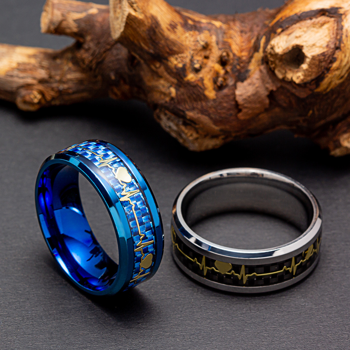 Amazon's best-selling Valentine's Day accessory: 8mm carbon fiber ring for couples, electrocardiogram heartbeat, titanium steel ring Specification image