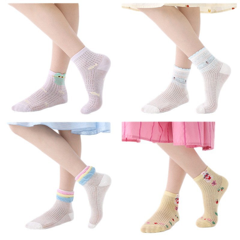 P008 Children's Socks Wholesale 2026 Spring/Summer Ultra-thin Pink Cute Rabbit Mesh Silk Stockings Plaid Girls' Socks Item Picture