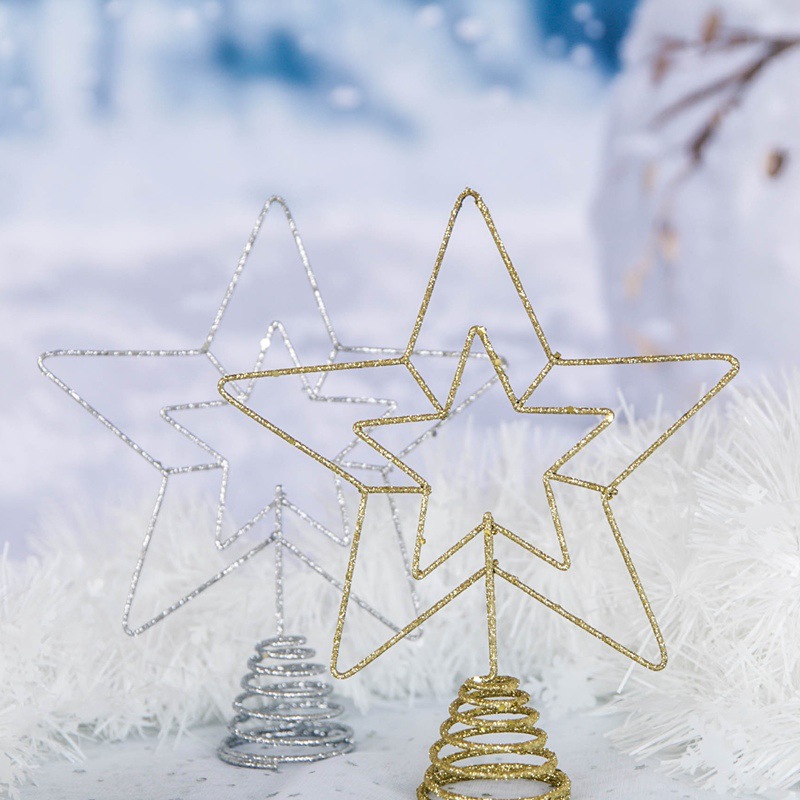 Cross-border Christmas tree top star decoration ironwork three-dimensional five-pointed star bright pink Christmas decoration star top ornament Specification image